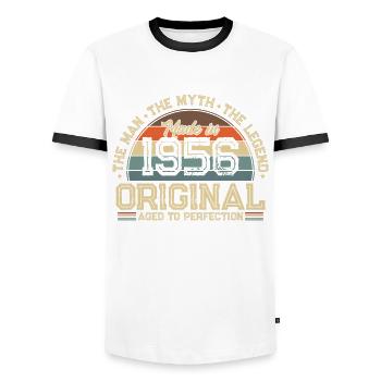 Birthday Legend 1956 - Men's Ringer Shirt - white/black - Front - AI Model Female 172 light (172cm) & AI Model Male 178 dark (178cm)