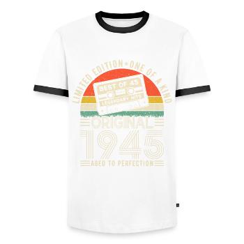 Anniversaire vintage 1945 - T-shirt contrasté Homme - blanc/noir - Devant - AI Model Female 172 light (172cm) & AI Model Male 178 dark (178cm)