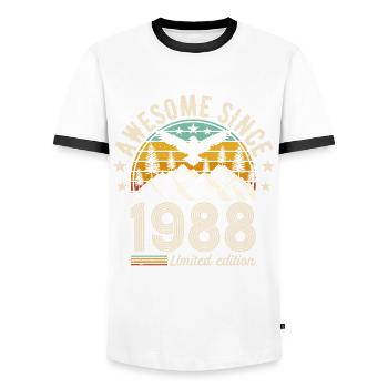 Legends vintage '88 - Men's Ringer Shirt - white/black - Front - AI Model Female 172 light (172cm) & AI Model Male 178 dark (178cm)