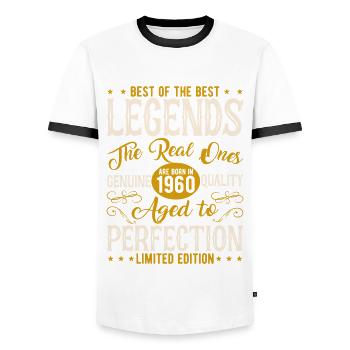 1960 Geschenk 65. Jubiläum 1960 Jahrgang 1960er Jahre - Männer Kontrast-T-Shirt - Weiß/Schwarz - Vorne - AI Model Female 172 light (172cm) & AI Model Male 178 dark (178cm)