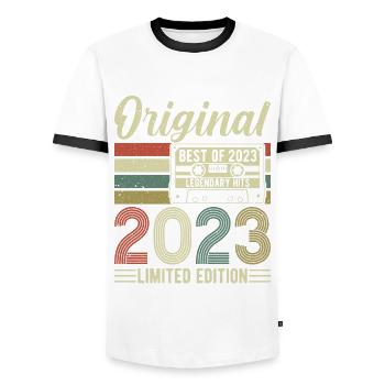 Millésime 2023 – Un millésime du siècle ! - T-shirt contrasté Homme - blanc/noir - Devant - AI Model Female 172 light (172cm) & AI Model Male 178 dark (178cm)