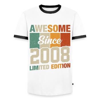 Legendary year of birth 2008 - Men's Ringer Shirt - white/black - Front - AI Model Female 172 light (172cm) & AI Model Male 178 dark (178cm)