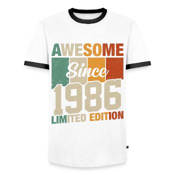 Millésime 1986 anniversaire anniversaire - T-shirt contrasté Homme - blanc/noir - Devant - AI Model Female 172 light (172cm) & AI Model Male 178 dark (178cm)