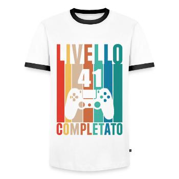 Level 41 - Men's Ringer Shirt - white/black - Front - AI Model Female 172 light (172cm) & AI Model Male 178 dark (178cm)