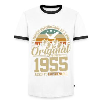 Millésime doré 1955 - Un original depuis 69 ans - T-shirt contrasté Homme - blanc/noir - Devant - AI Model Female 172 light (172cm) & AI Model Male 178 dark (178cm)