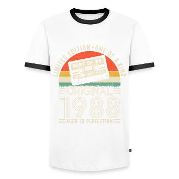 Joie d’anniversaire vintage 1988 - T-shirt contrasté Homme - blanc/noir - Devant - AI Model Female 172 light (172cm) & AI Model Male 178 dark (178cm)