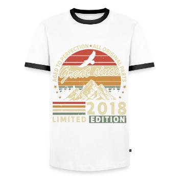 Original 2018 Vintage - 2018 Birthday Gift - Men's Ringer Shirt - white/black - Front - AI Model Female 172 light (172cm) & AI Model Male 178 dark (178cm)