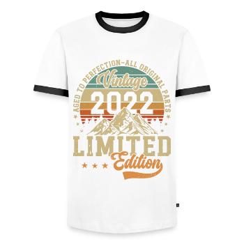 Vintage 2022 Best of 2022 - 3 Year Old Birthday - Men's Ringer Shirt - white/black - Front - AI Model Female 172 light (172cm) & AI Model Male 178 dark (178cm)