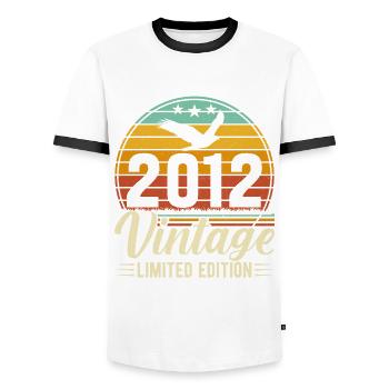 Vintage 2012 aged to perfection - Men's Ringer Shirt - white/black - Front - AI Model Female 172 light (172cm) & AI Model Male 178 dark (178cm)