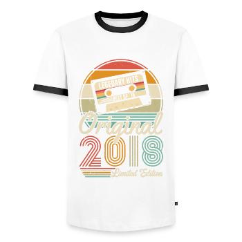 Original 2018 Vintage - 2018 Birthday Gift - Men's Ringer Shirt - white/black - Front - AI Model Female 172 light (172cm) & AI Model Male 178 dark (178cm)