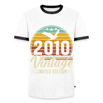 Vintage 2010 aged to perfection - Men's Ringer Shirt - white/black - Front - AI Model Female 172 light (172cm) & AI Model Male 178 dark (178cm)