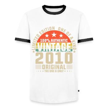 Kreatives 2010 Jahrgang Retro Design - Männer Kontrast-T-Shirt - Weiß/Schwarz - Vorne - AI Model Female 172 light (172cm) & AI Model Male 178 dark (178cm)