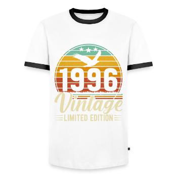 1996 Geburtstagsgeschenk 1996 Jahrgang 1996 Geschenk - Männer Kontrast-T-Shirt - Weiß/Schwarz - Vorne - AI Model Female 172 light (172cm) & AI Model Male 178 dark (178cm)