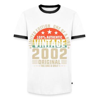 Memories of 22 Years of Happiness - 2002 Birthday - Men's Ringer Shirt - white/black - Front - AI Model Female 172 light (172cm) & AI Model Male 178 dark (178cm)
