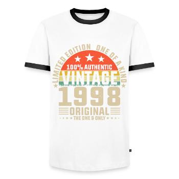 Unique 1998 Birth Year Vintage Anniversary - Men's Ringer Shirt - white/black - Front - AI Model Female 172 light (172cm) & AI Model Male 178 dark (178cm)