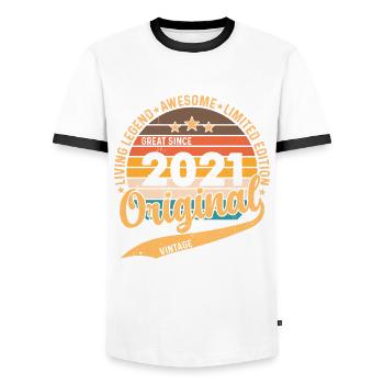2021 Original 2021 Vintage Vintage Retro anniversa - Men's Ringer Shirt - white/black - Front - AI Model Female 172 light (172cm) & AI Model Male 178 dark (178cm)