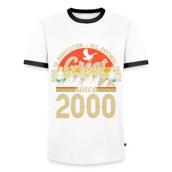 2000 Anniversary Born In 2000 Vintage Retro. Editio - Men's Ringer Shirt - white/black - Front - AI Model Female 172 light (172cm) & AI Model Male 178 dark (178cm)