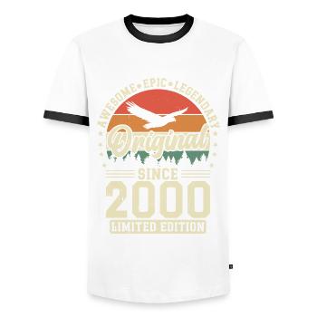 2000 Anniversary Born In 2000 Vintage Retro. Editio - Men's Ringer Shirt - white/black - Front - AI Model Female 172 light (172cm) & AI Model Male 178 dark (178cm)