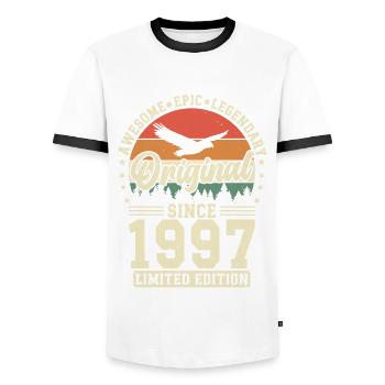 1997 Birthday Gift 1997 Vintage 1997 Gift - Men's Ringer Shirt - white/black - Front - AI Model Female 172 light (172cm) & AI Model Male 178 dark (178cm)