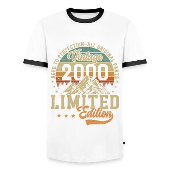 2000 Anniversary Born In 2000 Vintage Retro. Editio - Men's Ringer Shirt - white/black - Front - AI Model Female 172 light (172cm) & AI Model Male 178 dark (178cm)