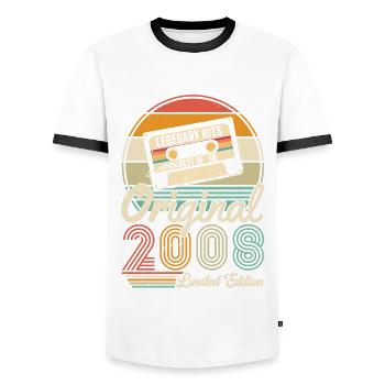 Women's 2008 Birthday Gift | Born in 2008 - Men's Ringer Shirt - white/black - Front - AI Model Female 172 light (172cm) & AI Model Male 178 dark (178cm)