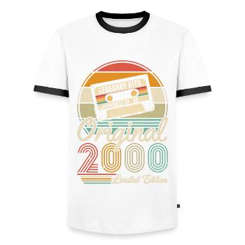 Original 2000 Vintage | 2000 Birthday Gift - Men's Ringer Shirt - white/black - Front - AI Model Female 172 light (172cm) & AI Model Male 178 dark (178cm)