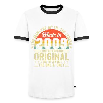 MANUFACTURED IN 2009 - Men's Ringer Shirt - white/black - Front - AI Model Female 172 light (172cm) & AI Model Male 178 dark (178cm)