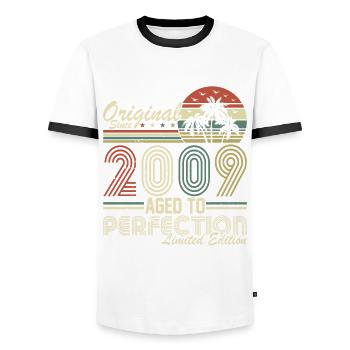 Unique 2009 Vintage Retro Artwork - Men's Ringer Shirt - white/black - Front - AI Model Female 172 light (172cm) & AI Model Male 178 dark (178cm)