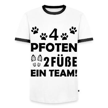 Vier Pfoten zwei Füße ein Team Hunde Sprüche - Männer Kontrast-T-Shirt - Weiß/Schwarz - Vorne - AI Model Female 172 light (172cm) & AI Model Male 178 dark (178cm)