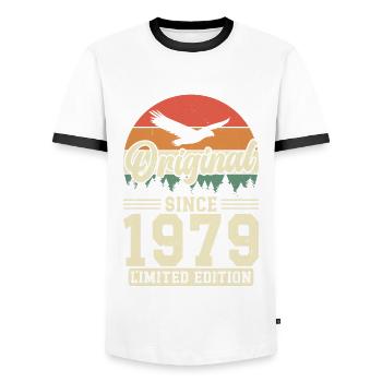 Unique 1995 Vintage Retro Design - Men's Ringer Shirt - white/black - Front - AI Model Female 172 light (172cm) & AI Model Male 178 dark (178cm)
