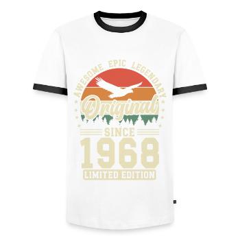 Kreatives Vintage 1968 Jahrgang Retro Design - Männer Kontrast-T-Shirt - Weiß/Schwarz - Vorne - AI Model Female 172 light (172cm) & AI Model Male 178 dark (178cm)