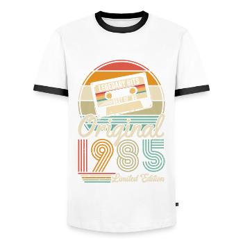Authentic 1985 Vintage Vintage Retro - Men's Ringer Shirt - white/black - Front - AI Model Female 172 light (172cm) & AI Model Male 178 dark (178cm)