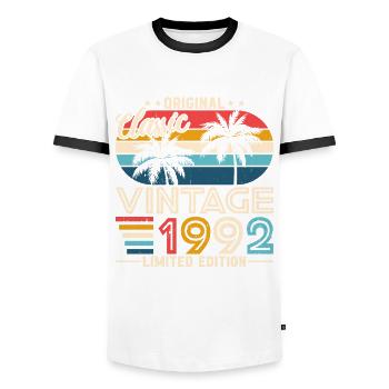 Légende Vintage 1992 - idée cadeau d’anniversaire rétro - T-shirt contrasté Homme - blanc/noir - Devant - AI Model Female 172 light (172cm) & AI Model Male 178 dark (178cm)