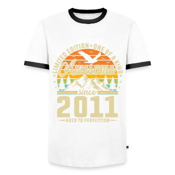 Vintage 2011: Legendary Birthday Gift Idea - Men's Ringer Shirt - white/black - Front - AI Model Female 172 light (172cm) & AI Model Male 178 dark (178cm)