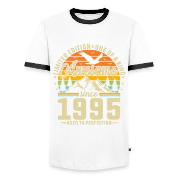 Legendary 1995 Vintage Birthday Shirt - Men's Ringer Shirt - white/black - Front - AI Model Female 172 light (172cm) & AI Model Male 178 dark (178cm)