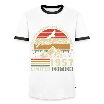 Legendary 1957 Vintage Birthday - Männer Kontrast-T-Shirt - Weiß/Schwarz - Vorne - AI Model Female 172 light (172cm) & AI Model Male 178 dark (178cm)