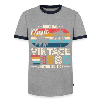 Légendaire vintage des années 1980 - T-shirt contrasté Homme - gris/marine  - Devant - AI Model Female 172 light (172cm) & AI Model Male 178 light (178cm)