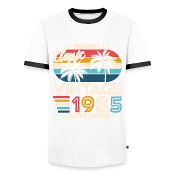 Vintage 1985 - Retro Birthday Gift - Men's Ringer Shirt - white/black - Front - AI Model Female 172 light (172cm) & AI Model Male 178 dark (178cm)