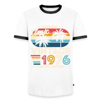 Vintage 1976 - Born Legends - Männer Kontrast-T-Shirt - Weiß/Schwarz - Vorne - AI Model Female 172 light (172cm) & AI Model Male 178 dark (178cm)
