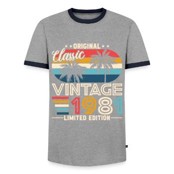 Vintage Legend 1981 - Männer Kontrast-T-Shirt - Grau/Navy  - Vorne - AI Model Female 172 light (172cm) & AI Model Male 178 light (178cm)