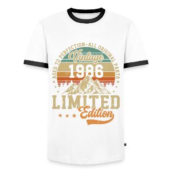 Vintage 1986 Legends - Männer Kontrast-T-Shirt - Weiß/Schwarz - Vorne - AI Model Female 172 light (172cm) & AI Model Male 178 dark (178cm)