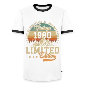 Vintage 1980 Legends - Männer Kontrast-T-Shirt - Weiß/Schwarz - Vorne - AI Model Female 172 light (172cm) & AI Model Male 178 dark (178cm)