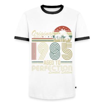 Vintage 1985 - Retro Birthday Gift - Men's Ringer Shirt - white/black - Front - AI Model Female 172 light (172cm) & AI Model Male 178 dark (178cm)