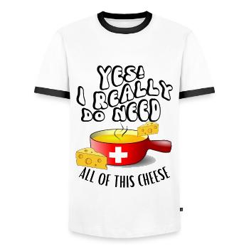 Cheese Fondue Funny Saying for Cheese Fondue Party - Men's Ringer Shirt - white/black - Front - AI Model Female 172 light (172cm) & AI Model Male 178 dark (178cm)