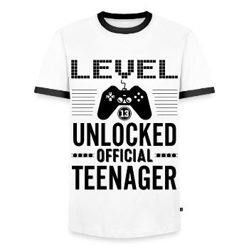Official Teenager 13 Level Unlocked for Gamers 13 - Men's Ringer Shirt - white/black - Front - AI Model Female 172 light (172cm) & AI Model Male 178 dark (178cm)