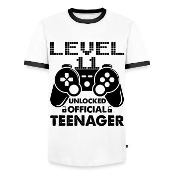 Niveau officiel Teenager 11 débloqué pour les joueurs 11 - T-shirt contrasté Homme - blanc/noir - Devant - AI Model Female 172 light (172cm) & AI Model Male 178 dark (178cm)