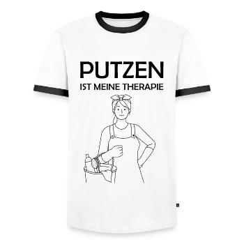 Putzen ist meine Therapie lustige Putzfrau Sprüche - Männer Kontrast-T-Shirt - Weiß/Schwarz - Vorne - AI Model Female 172 light (172cm) & AI Model Male 178 dark (178cm)