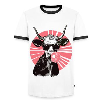 Kuh mit Brille und pinkem Kaugummi - Männer Kontrast-T-Shirt - Weiß/Schwarz - Vorne - AI Model Female 172 light (172cm) & AI Model Male 178 dark (178cm)