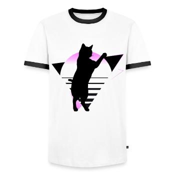 Katze Neon Geometrisch Silhouette Umriss Bunt - Männer Kontrast-T-Shirt - Weiß/Schwarz - Vorne - AI Model Female 172 light (172cm) & AI Model Male 178 dark (178cm)