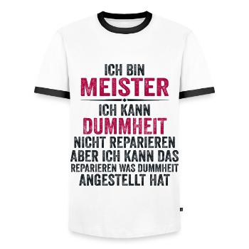 Lustiger Meister Spruch Geschenk - Männer Kontrast-T-Shirt - Weiß/Schwarz - Vorne - AI Model Female 172 light (172cm) & AI Model Male 178 dark (178cm)